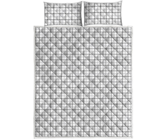 White Tattersall Pattern Print Quilt Bed Set
