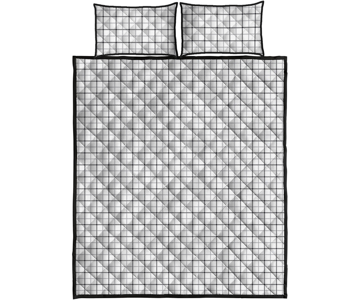White Tattersall Pattern Print Quilt Bed Set