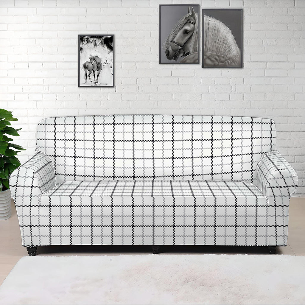 White Tattersall Pattern Print Sofa Cover