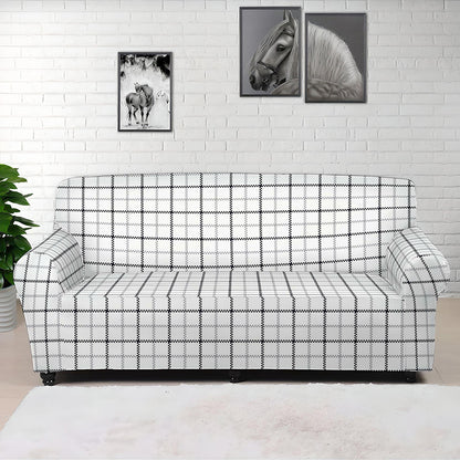 White Tattersall Pattern Print Sofa Cover