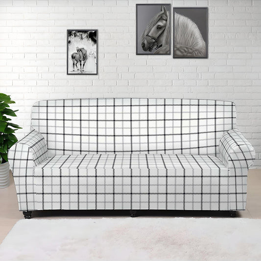 White Tattersall Pattern Print Sofa Cover