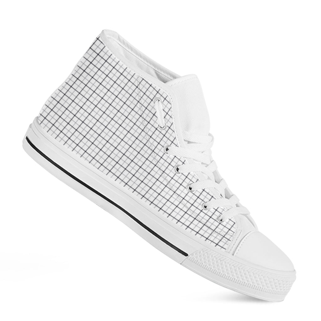 White Tattersall Pattern Print White High Top Shoes