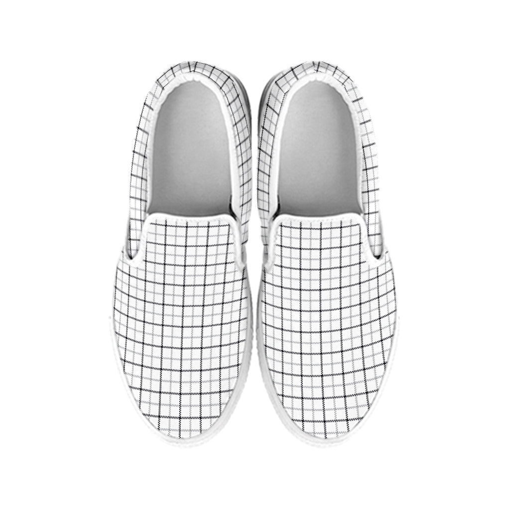 White Tattersall Pattern Print White Slip On Shoes