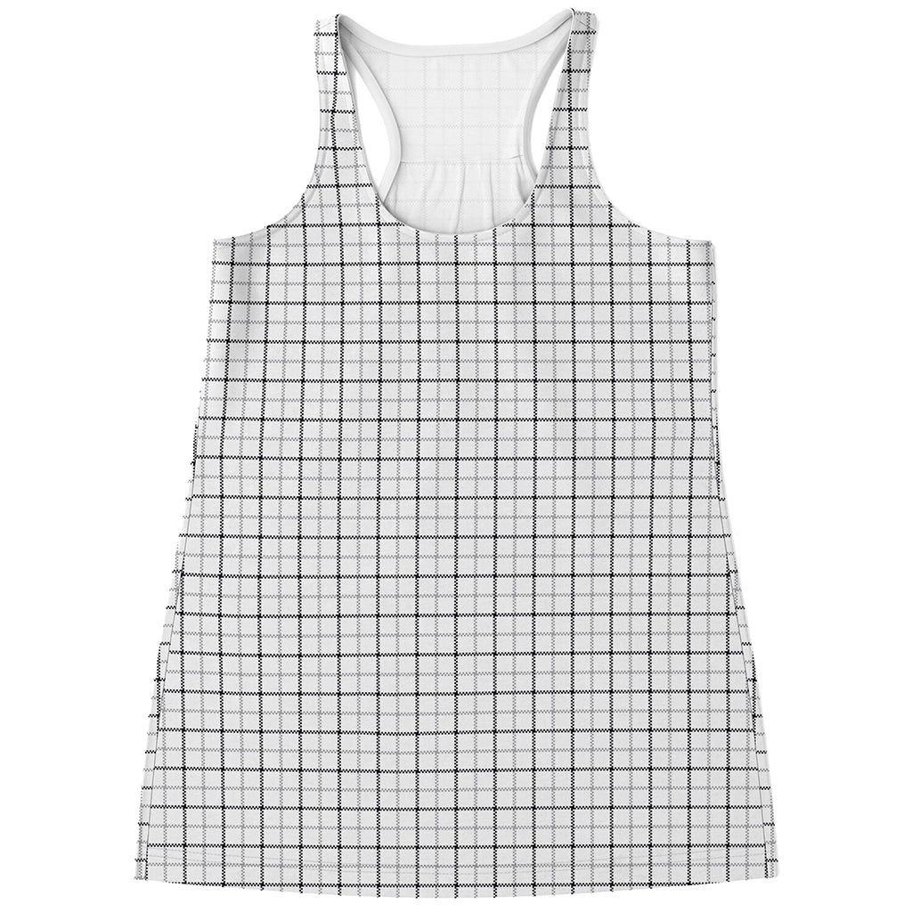 White Tattersall Pattern Print Women's Racerback Tank Top