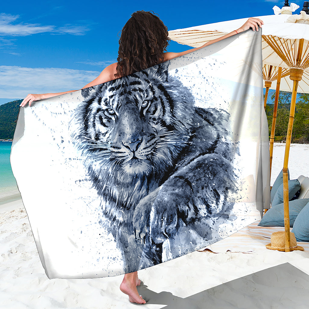 White Tiger Painting Print Beach Sarong Wrap