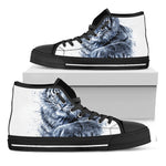 White Tiger Painting Print Black High Top Shoes