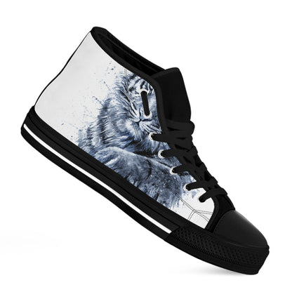 White Tiger Painting Print Black High Top Shoes