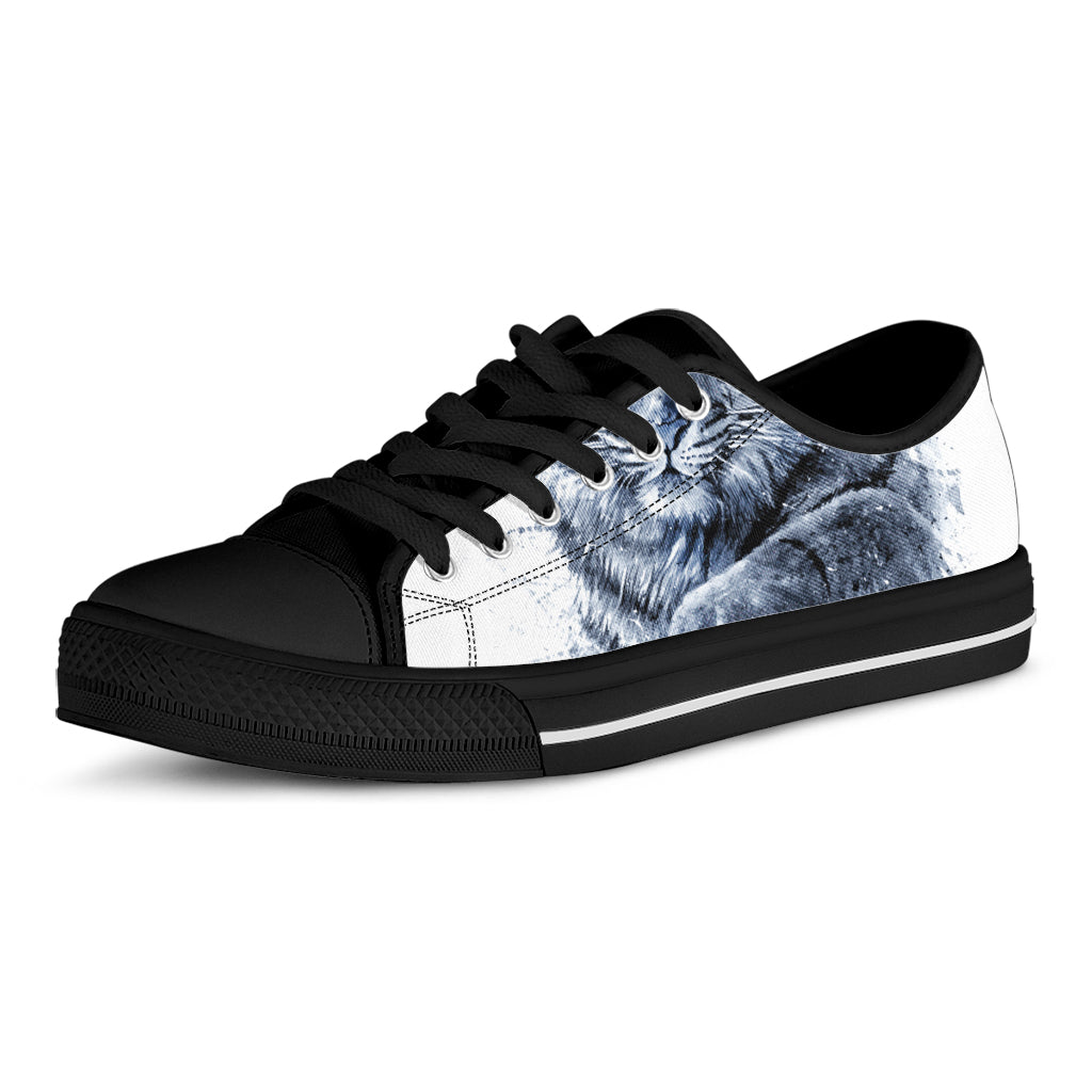 White Tiger Painting Print Black Low Top Shoes 