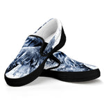 White Tiger Painting Print Black Slip On Shoes