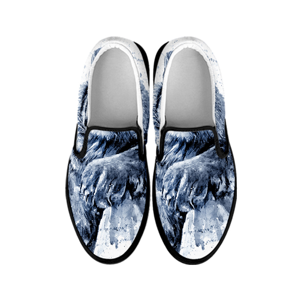 White Tiger Painting Print Black Slip On Shoes