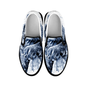 White Tiger Painting Print Black Slip On Shoes