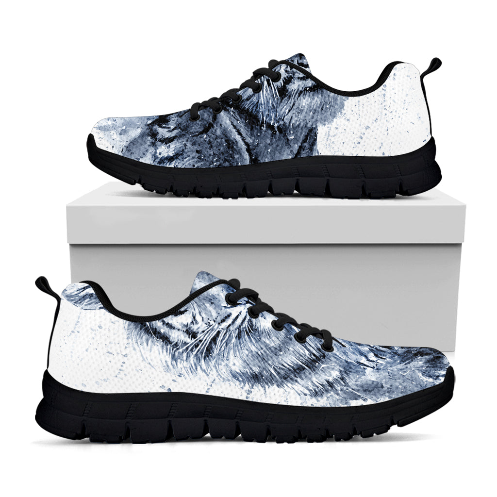 White Tiger Painting Print Black Sneakers