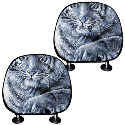 White Tiger Painting Print Car Headrest Covers