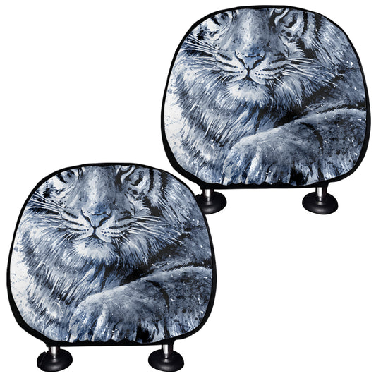 White Tiger Painting Print Car Headrest Covers