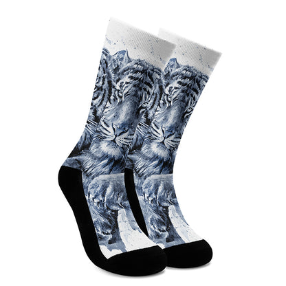 White Tiger Painting Print Crew Socks