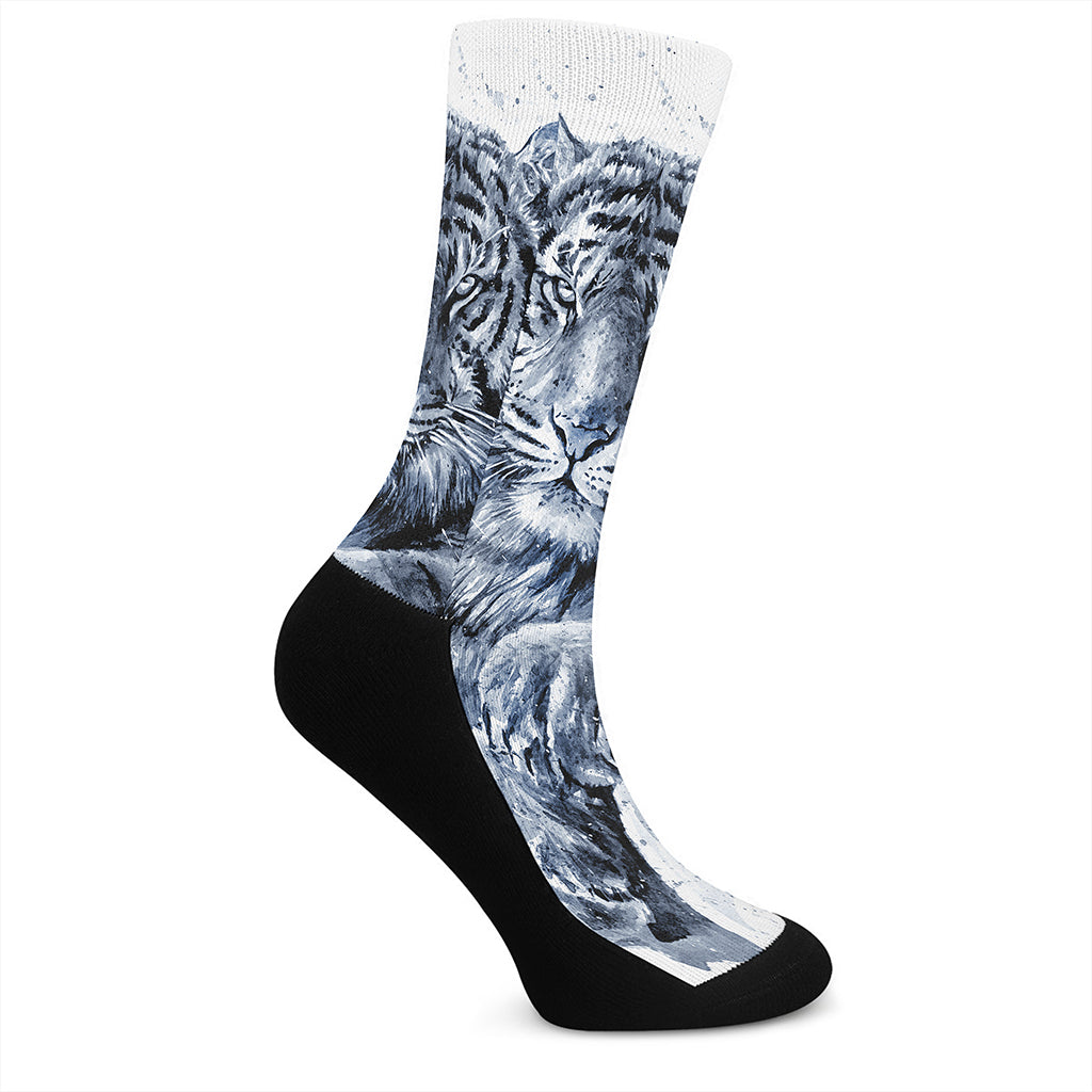 White Tiger Painting Print Crew Socks