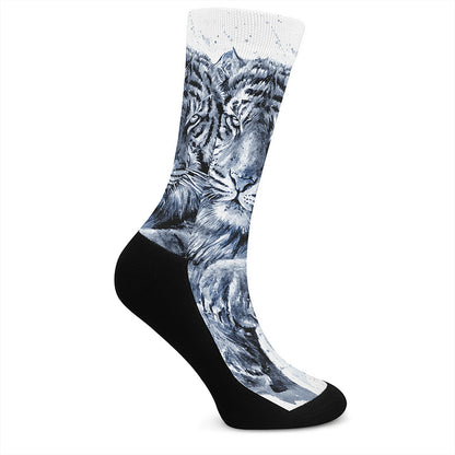 White Tiger Painting Print Crew Socks