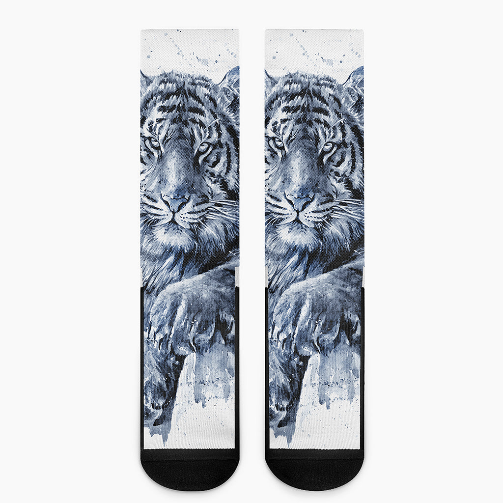 White Tiger Painting Print Crew Socks