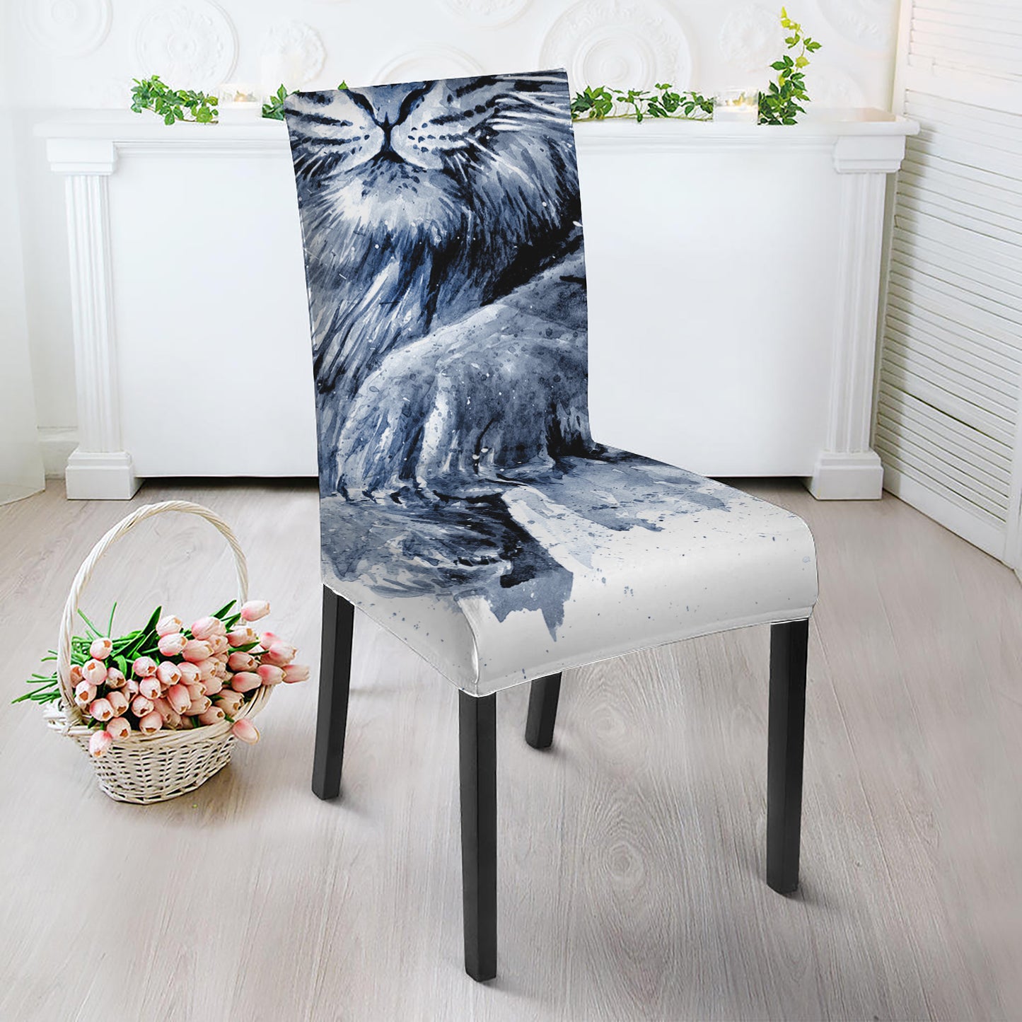 White Tiger Painting Print Dining Chair Slipcover