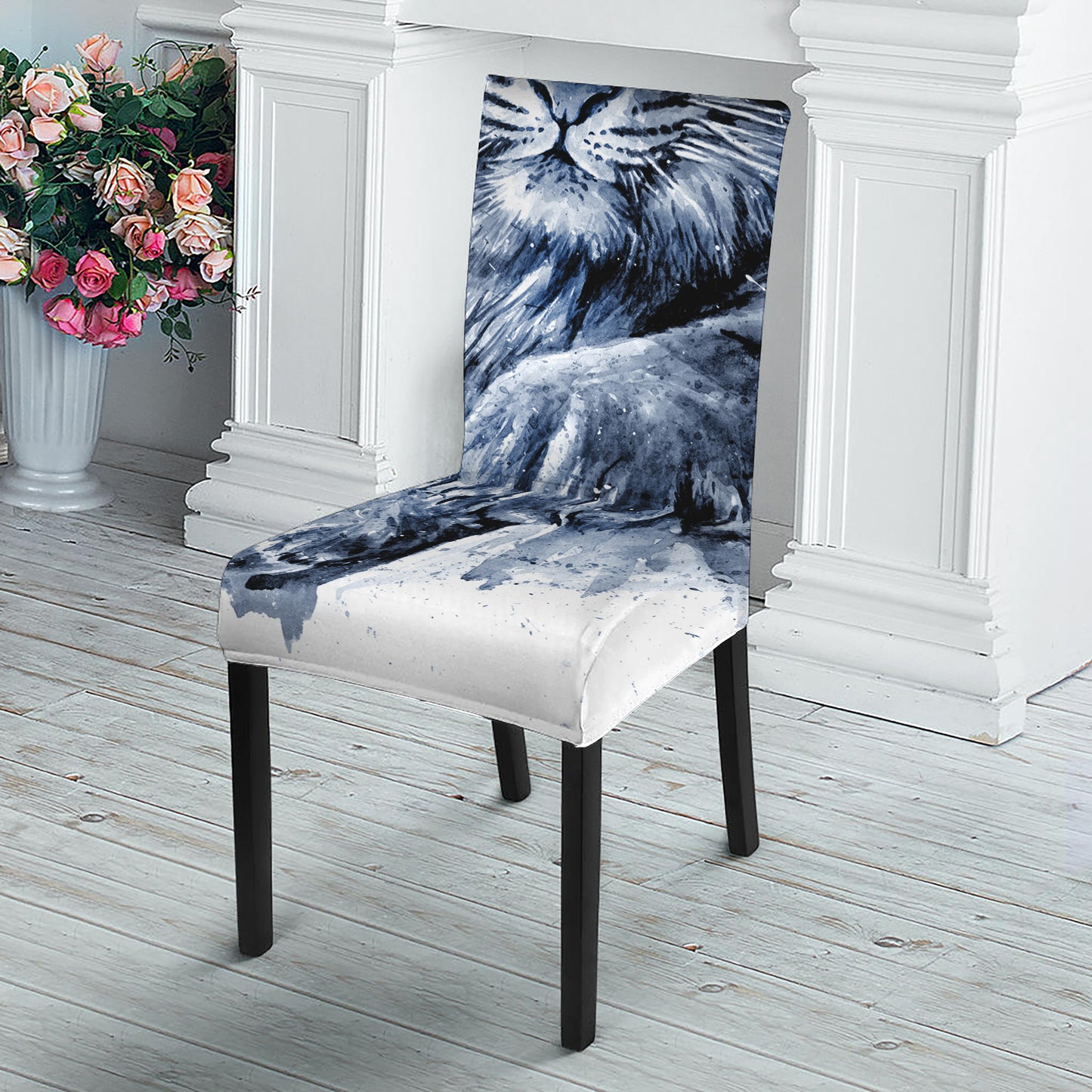 White Tiger Painting Print Dining Chair Slipcover