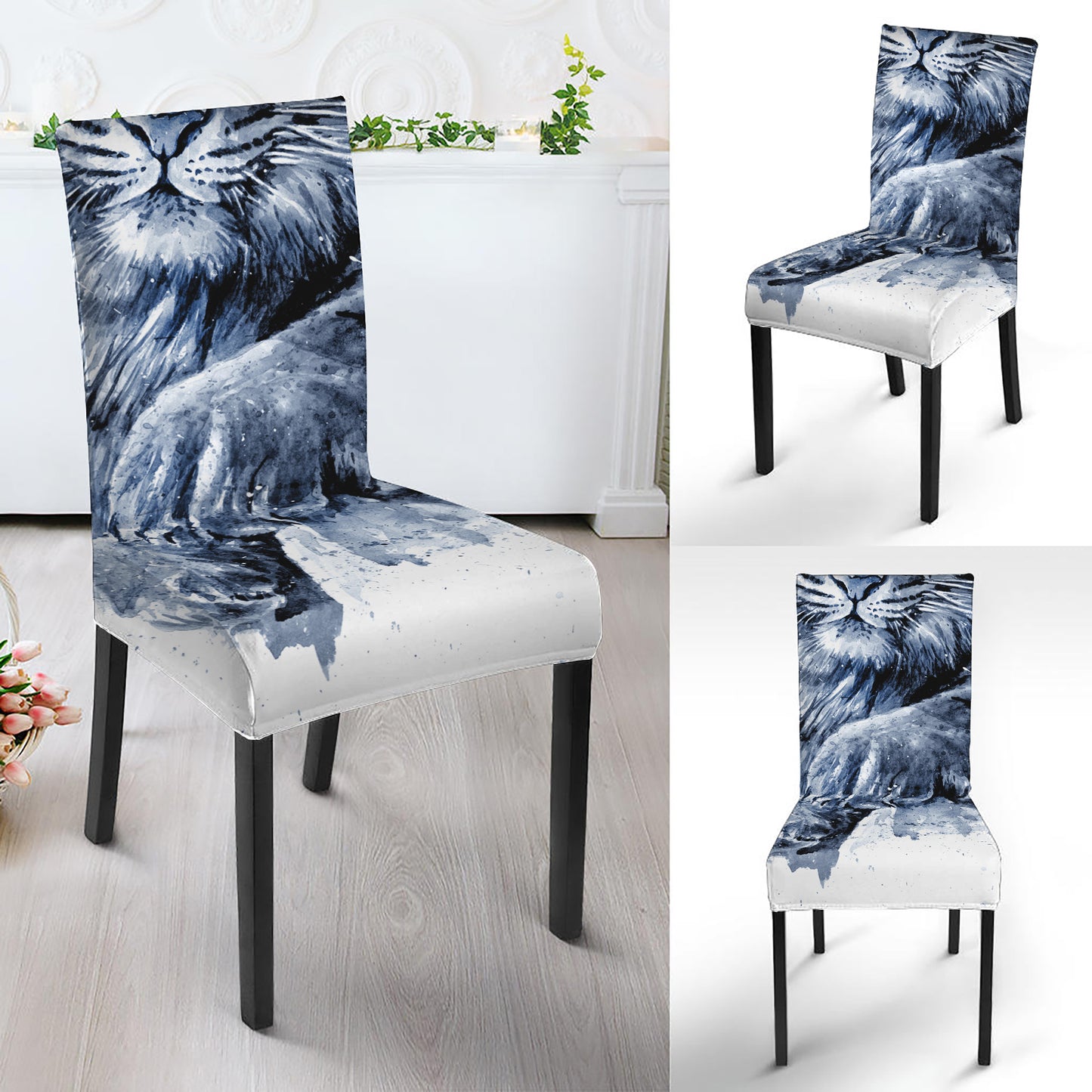 White Tiger Painting Print Dining Chair Slipcover