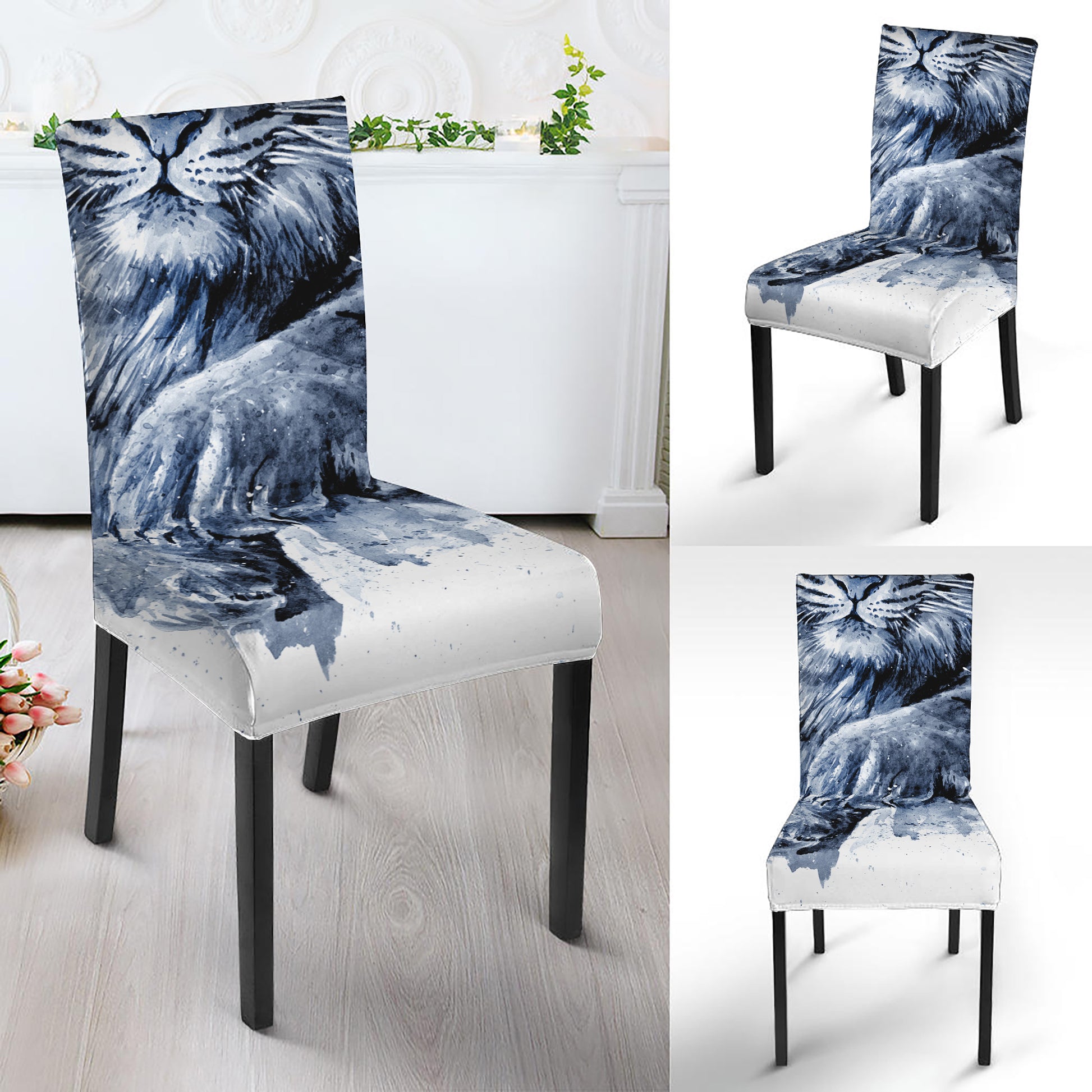White Tiger Painting Print Dining Chair Slipcover