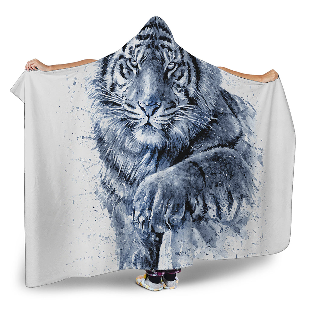 White Tiger Painting Print Hooded Blanket