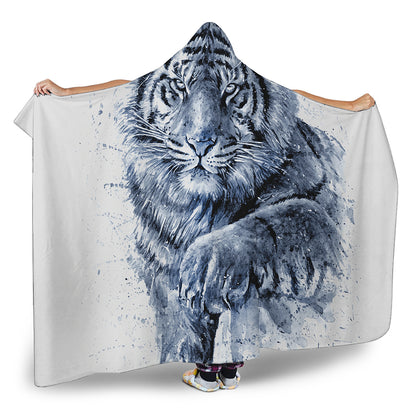 White Tiger Painting Print Hooded Blanket