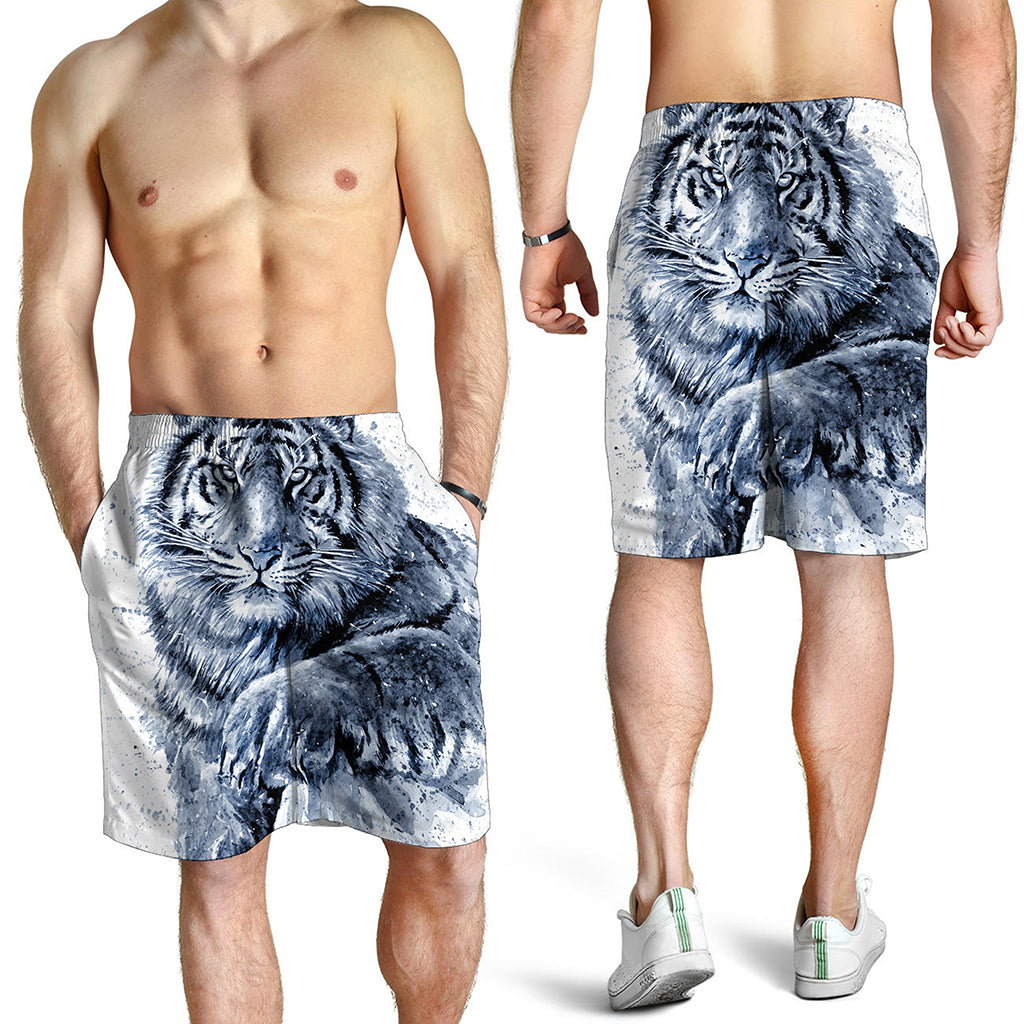 White Tiger Painting Print Men's Shorts
