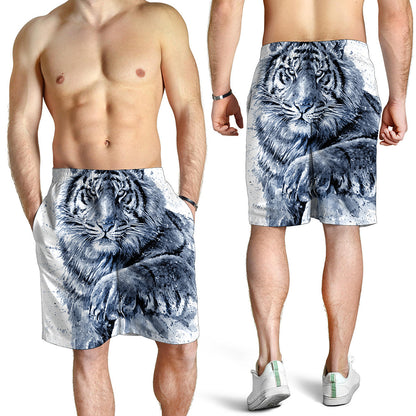 White Tiger Painting Print Men's Shorts