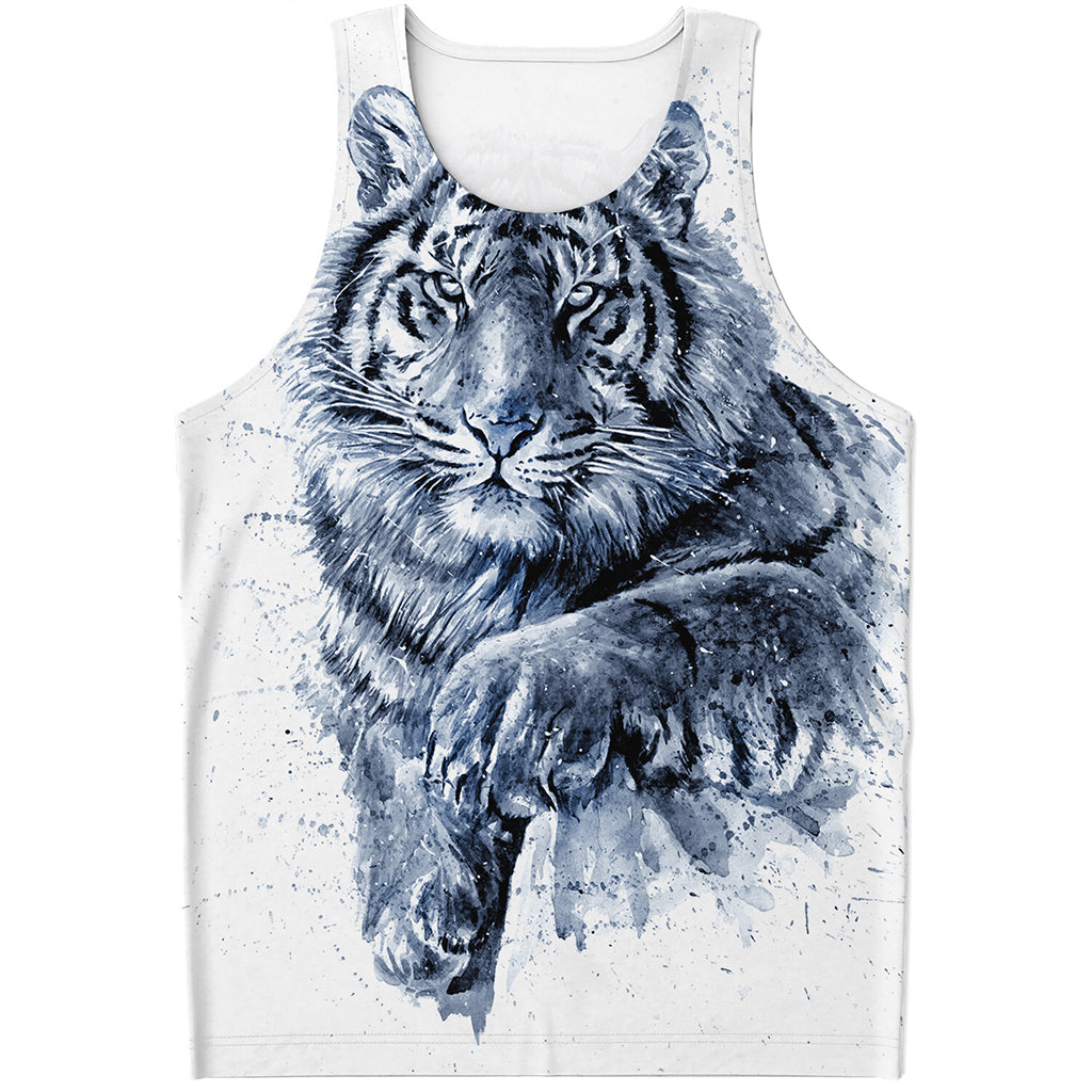 White Tiger Painting Print Men's Tank Top