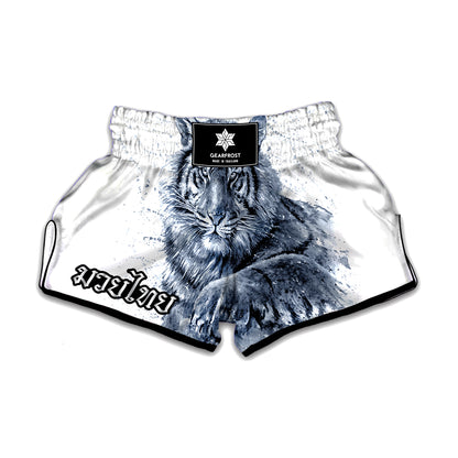 White Tiger Painting Print Muay Thai Boxing Shorts