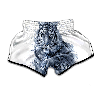 White Tiger Painting Print Muay Thai Boxing Shorts