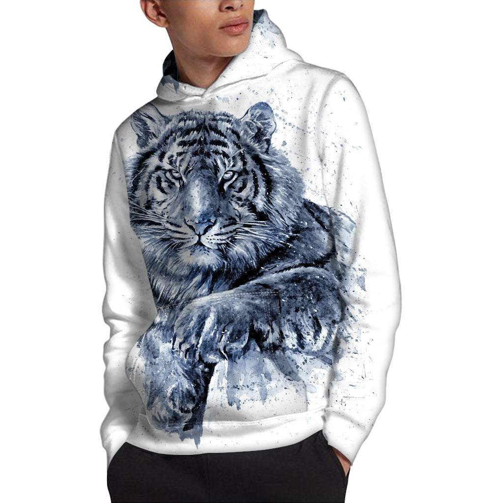 White Tiger Painting Print Pullover Hoodie