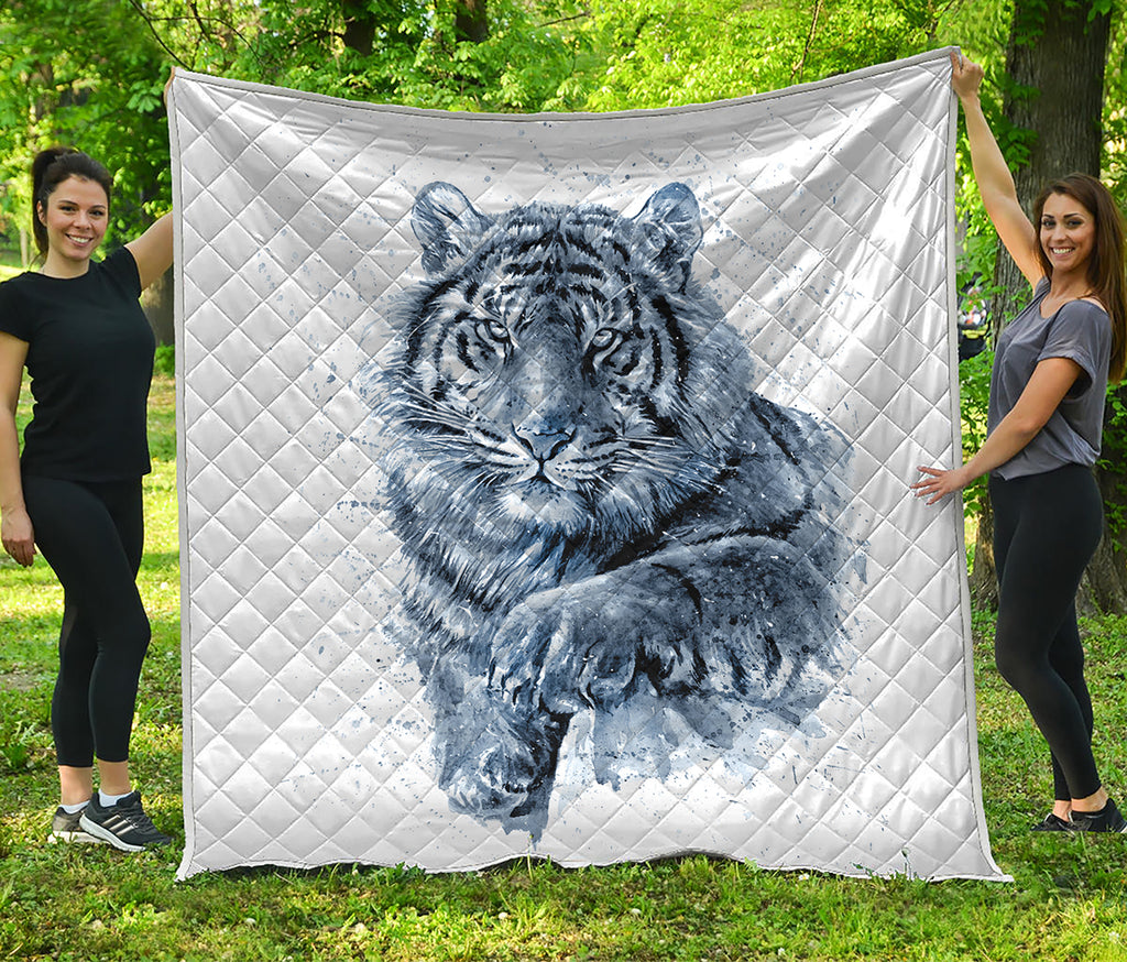 White Tiger Painting Print Quilt