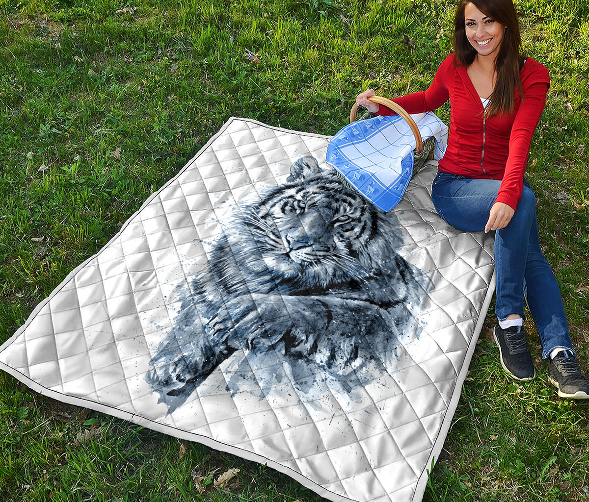 White Tiger Painting Print Quilt