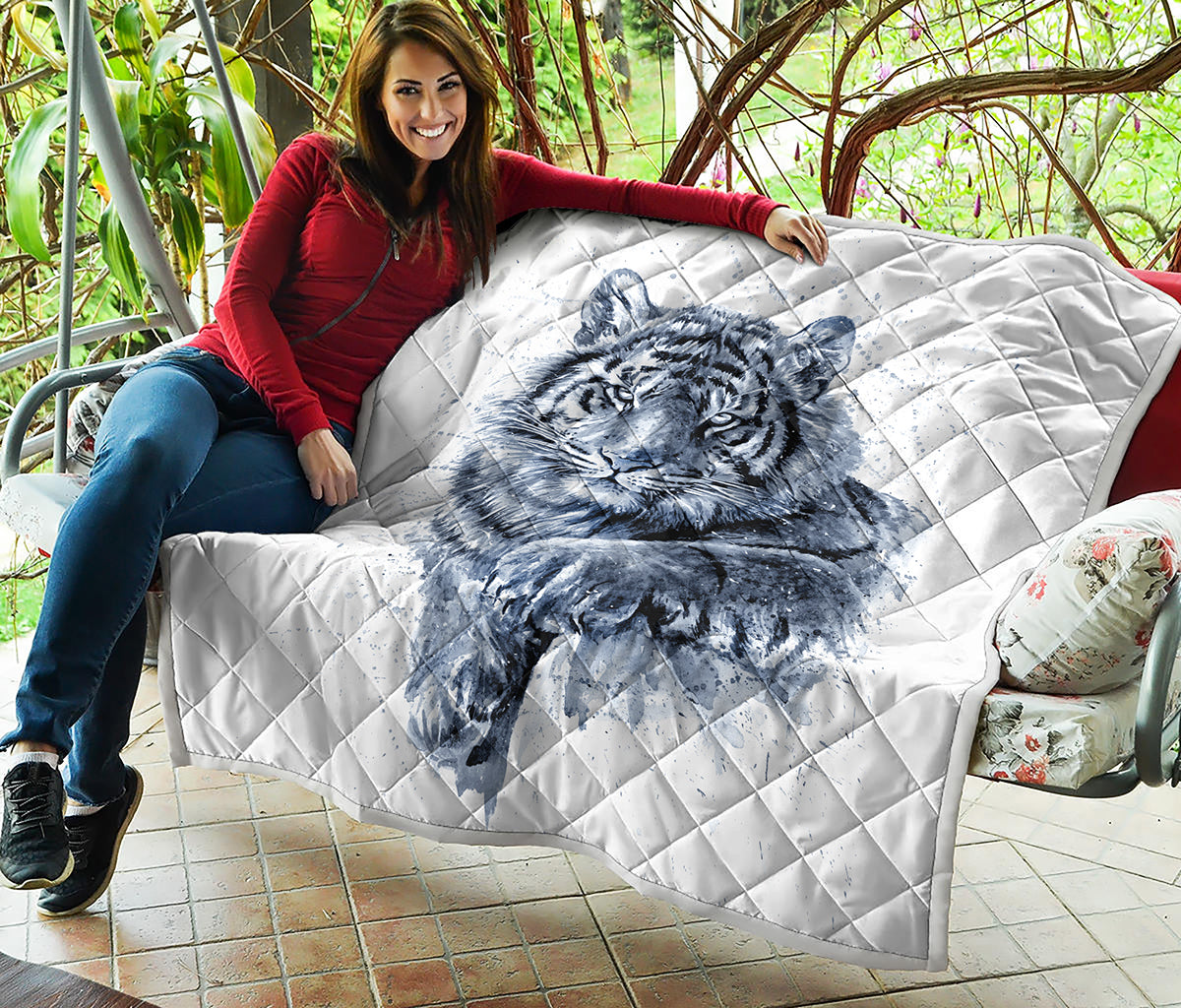 White Tiger Painting Print Quilt