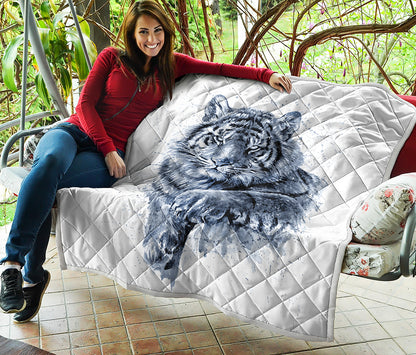 White Tiger Painting Print Quilt