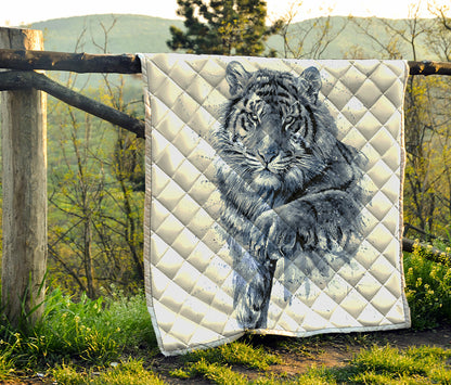 White Tiger Painting Print Quilt