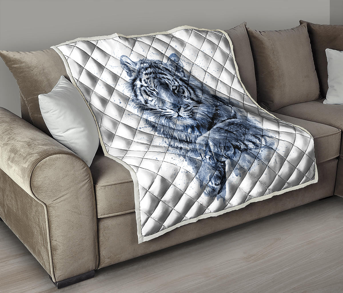 White Tiger Painting Print Quilt