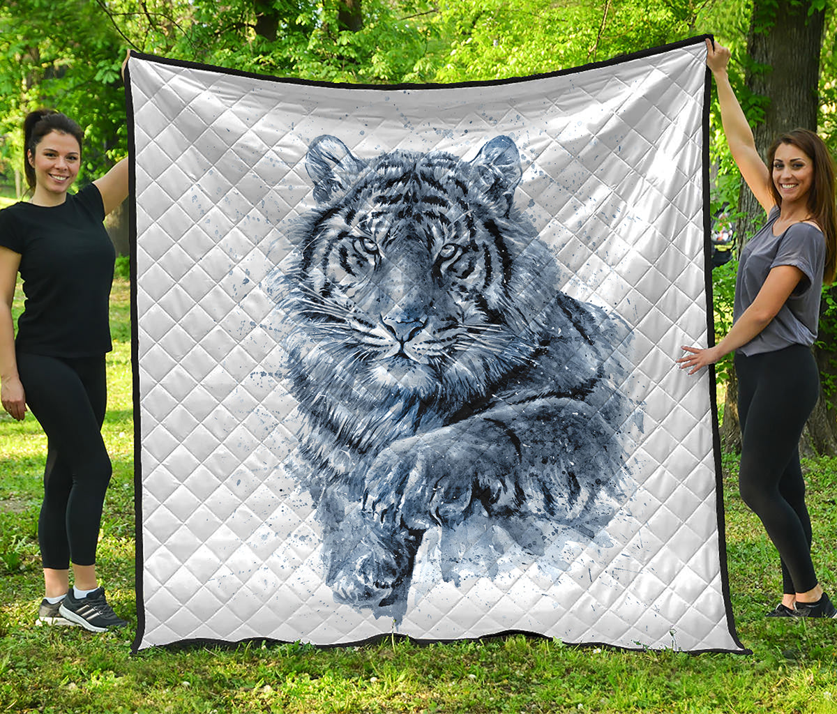 White Tiger Painting Print Quilt