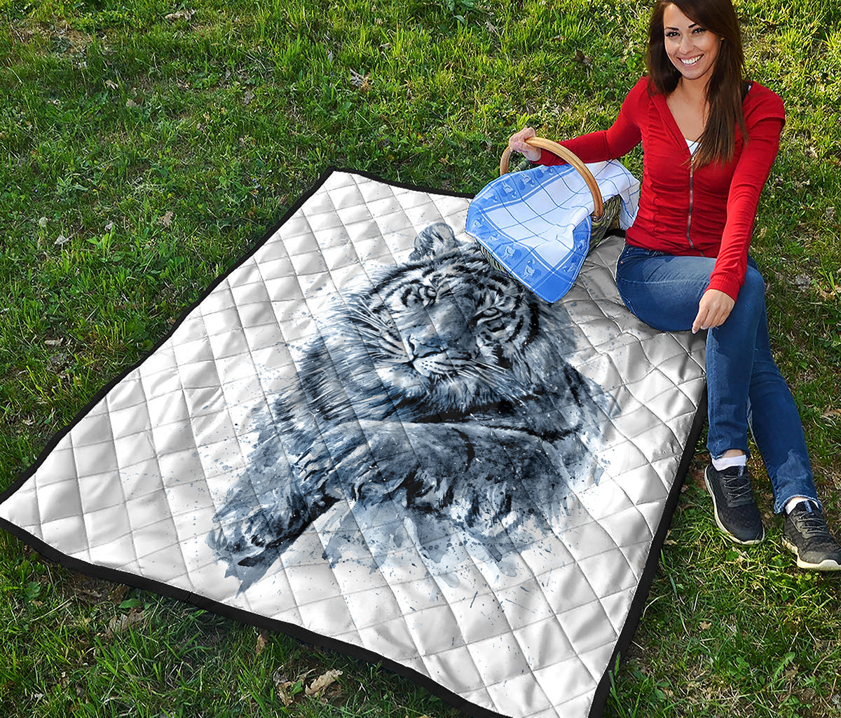 White Tiger Painting Print Quilt