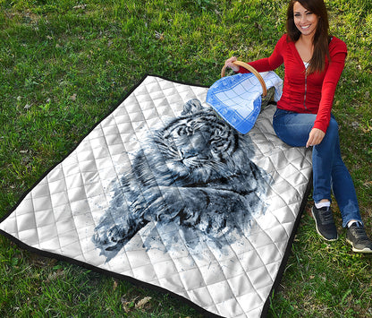 White Tiger Painting Print Quilt
