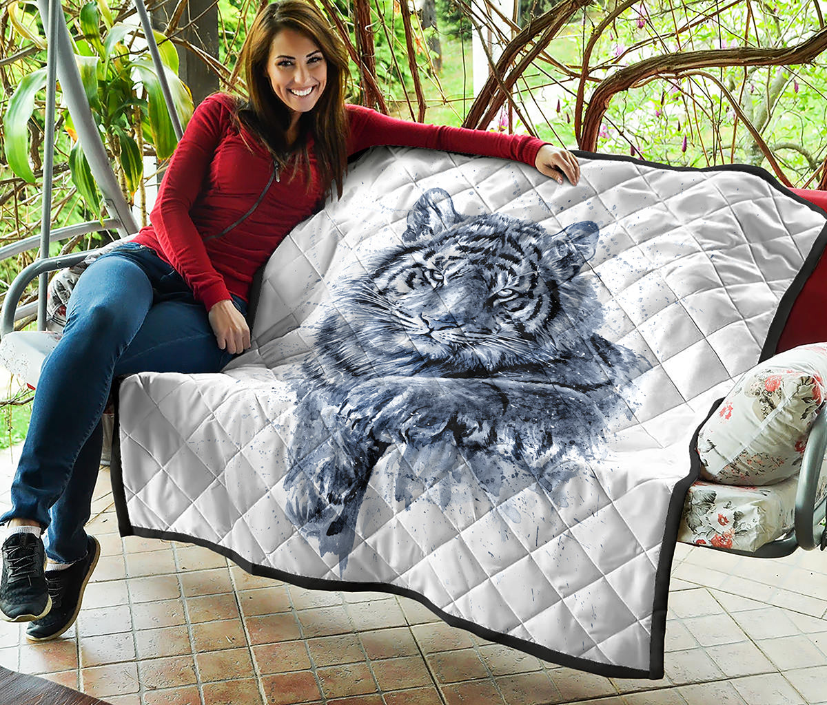 White Tiger Painting Print Quilt