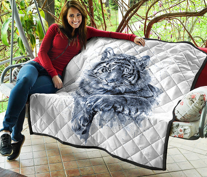 White Tiger Painting Print Quilt