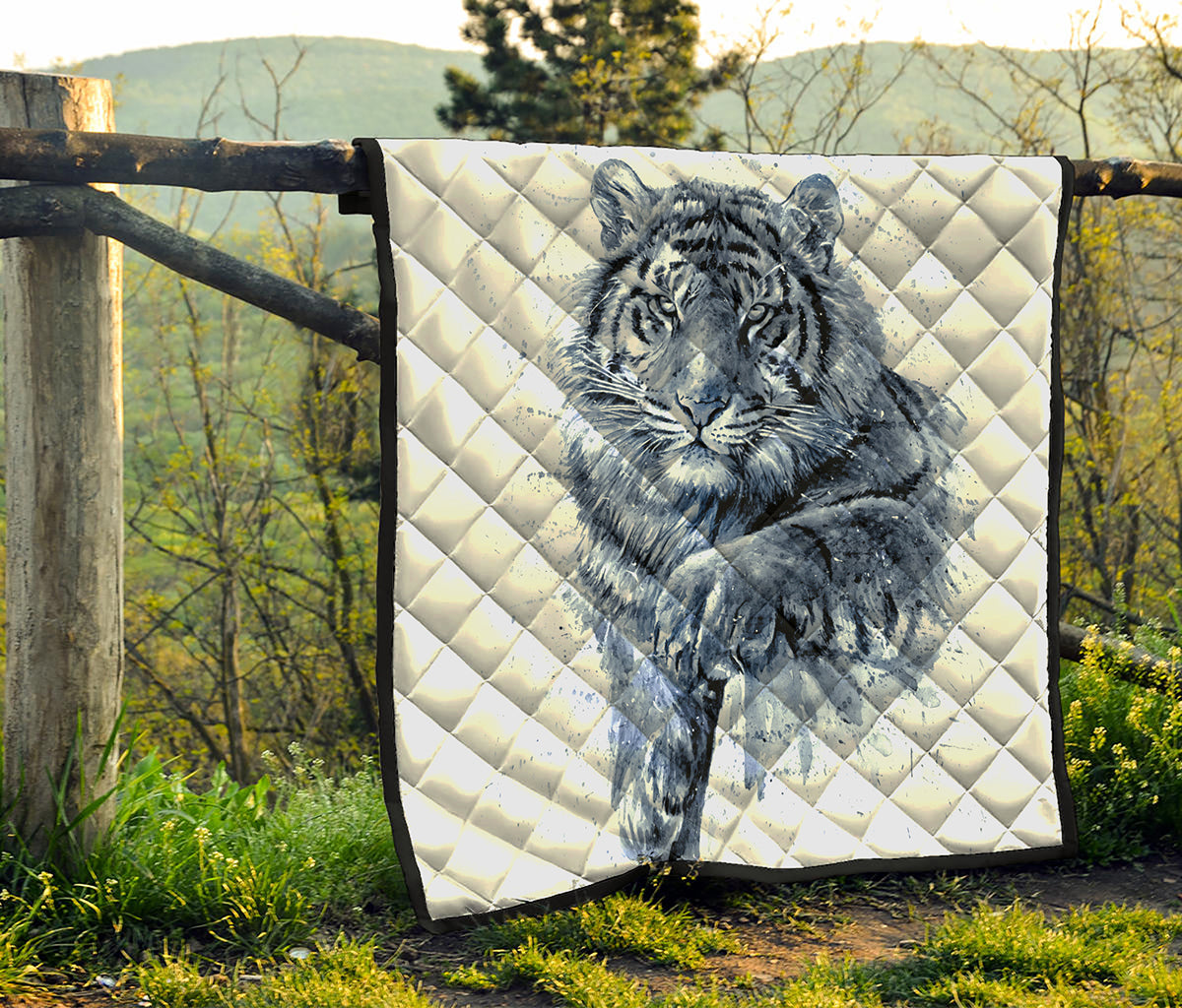 White Tiger Painting Print Quilt