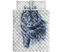 White Tiger Painting Print Quilt Bed Set