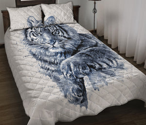 White Tiger Painting Print Quilt Bed Set