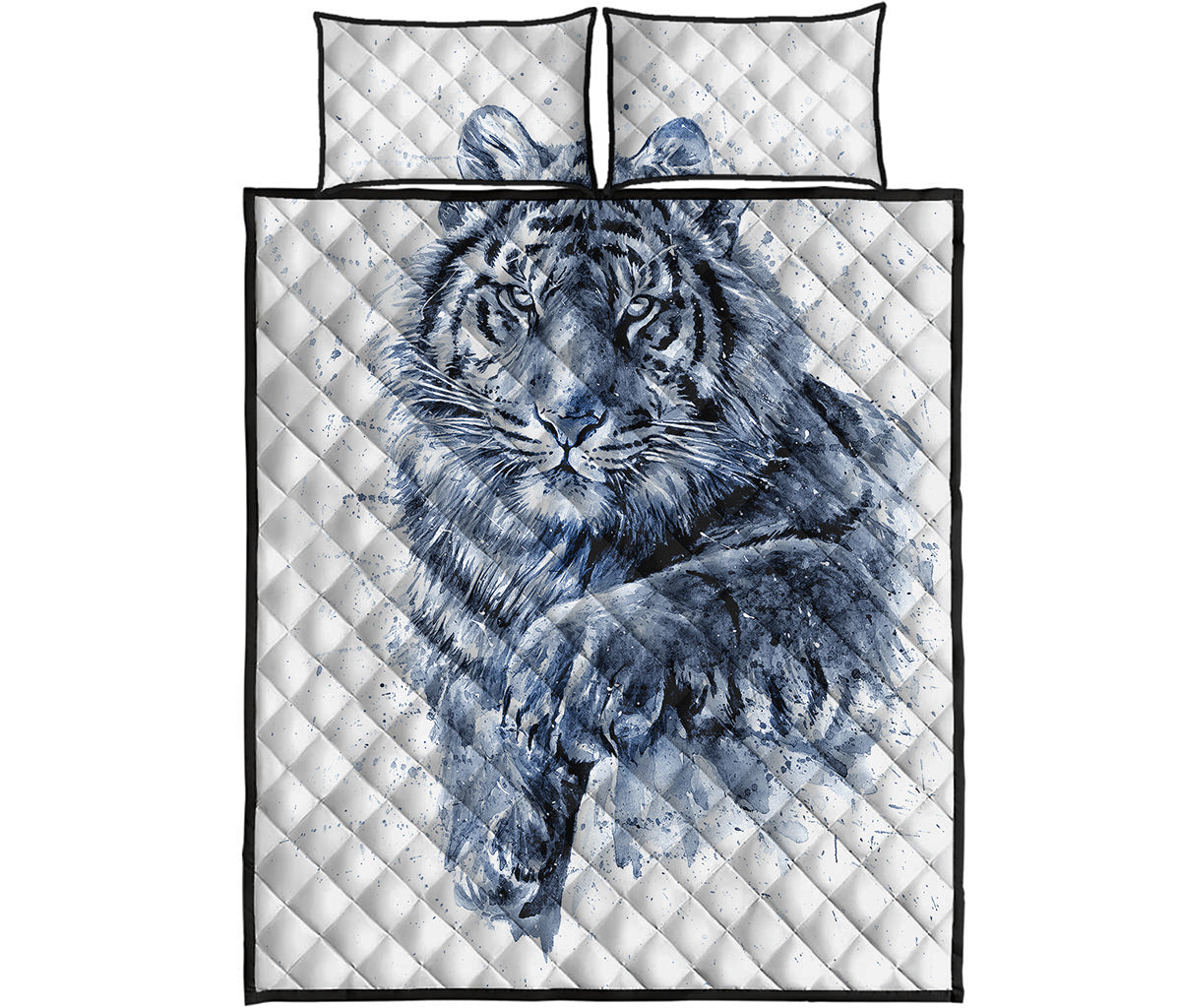 White Tiger Painting Print Quilt Bed Set