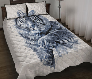 White Tiger Painting Print Quilt Bed Set